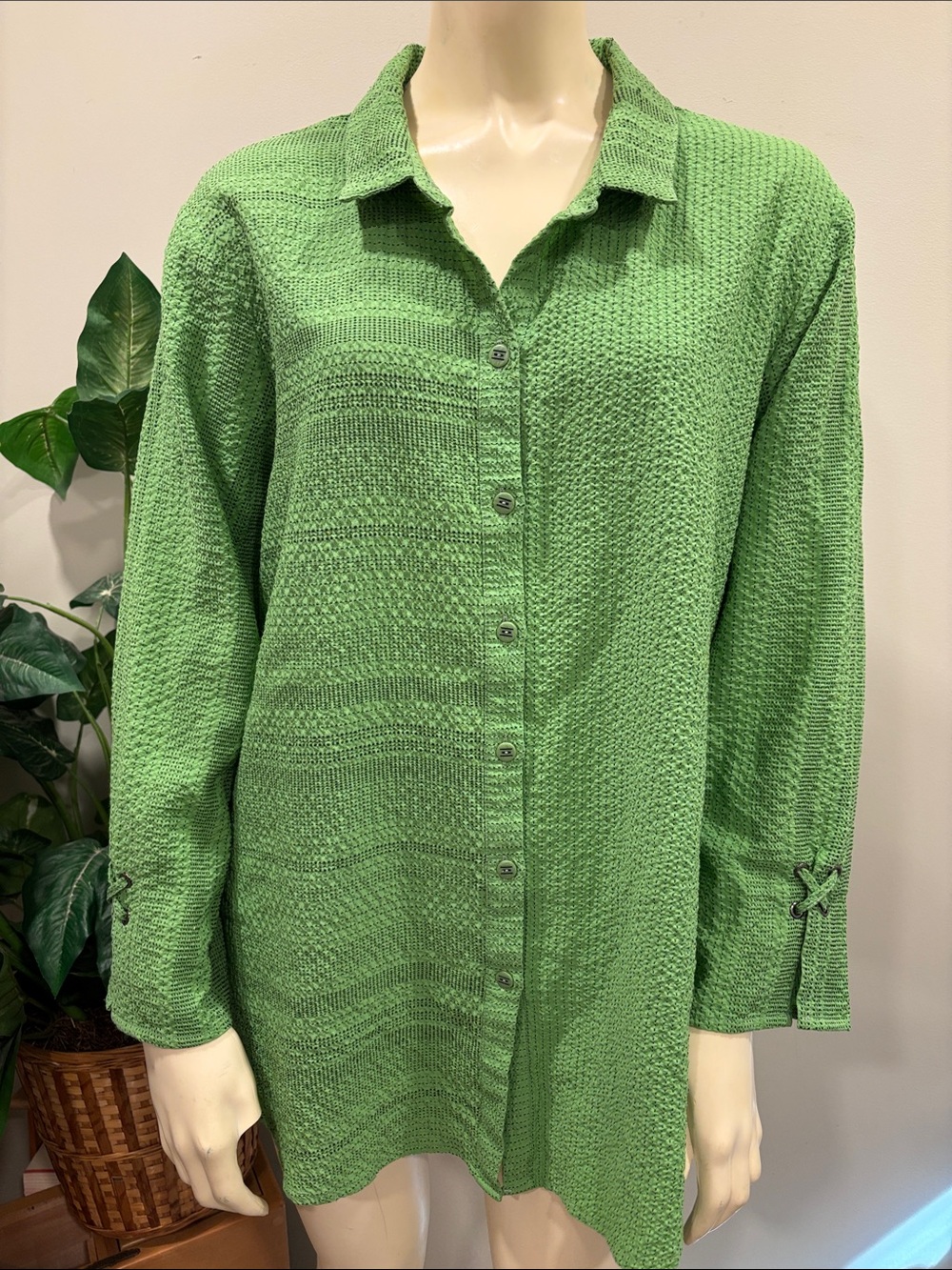 Habitat Lime Green Textured Button Front Collared Tunic Top
